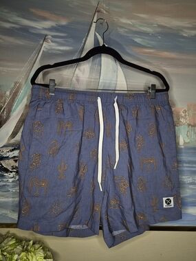Piranha Blue Men's Drawstring Shorts with Desert Print